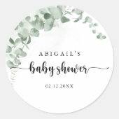 Klassieke groene eucalyptus baby shower favoriet  ronde sticker (Voorkant)