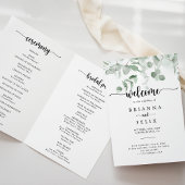 Klassieke groene Eucalyptus Foliage Folded Wedding Programma