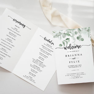 Klassieke groene Eucalyptus Foliage Folded Wedding Programma