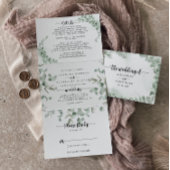 Klassieke groene eucalyptus-oliage bruiloft drieluik uitnodiging