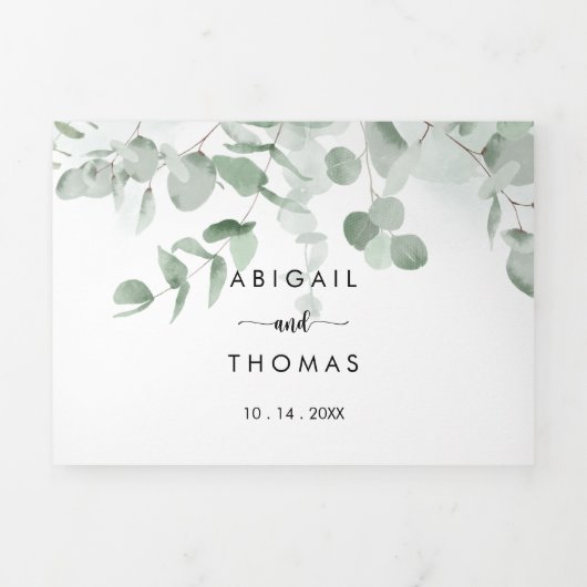 Klassieke groene eucalyptus-oliage bruiloft drieluik uitnodiging (Cover)