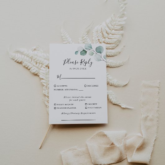 Klassieke groene Eucalyptus Wedding Menu Keuze Rea