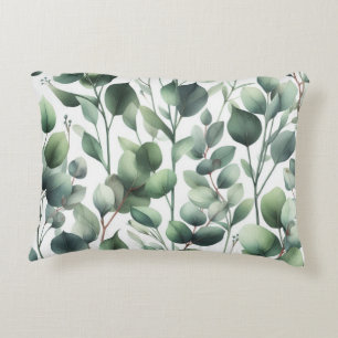 Klassieke groene eucalyptusbladeren op wit accent kussen