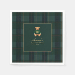 Klassieke groene geruite beer babyshower servet