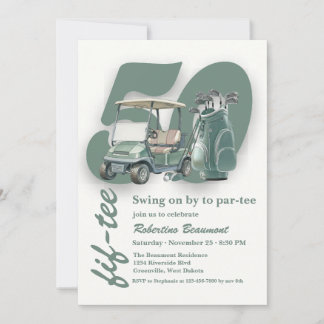 Klassieke groene golfbagclubs 50e verjaardag kaart