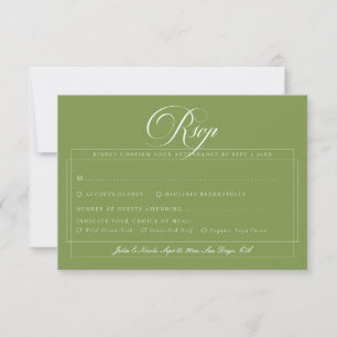 Klassieke Groene Ivoren Calligrafie Huwelijksmaalt RSVP Kaartje