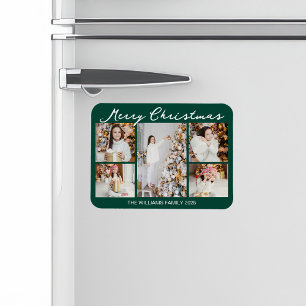 Klassieke groene kerstfoto-collage magneet