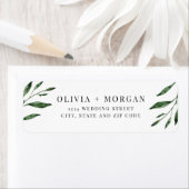 Klassieke groene lederen botanische bruiloft etiket (Insitu)