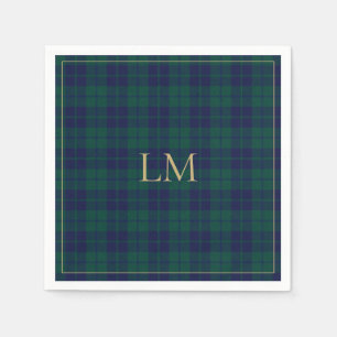 Klassieke groene marineblauwe tartan plaid gouden servet