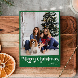 Klassieke groene vrolijke kerst verticale foto feestdagenkaart