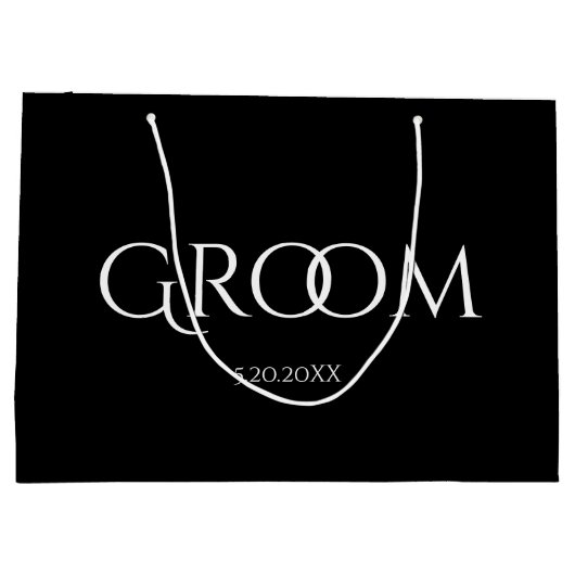 Klassieke Groom Black en White Large Gift Bag Groot Cadeauzakje (Achterkant)