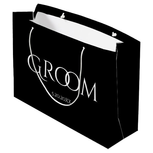Klassieke Groom Black en White Large Gift Bag Groot Cadeauzakje (Achterkant Gekanteld)