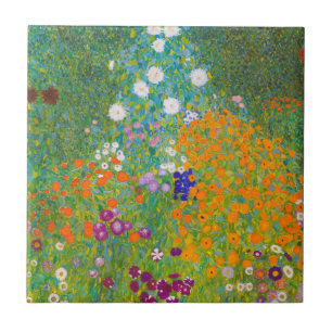 Klassieke Gustav Klimt cottage tuinkleurrijke bloe Tegeltje