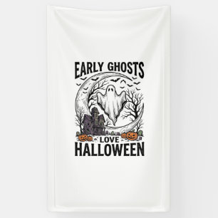 Klassieke Halloween Geest Behekste Maan Gravure Ku Spandoek