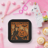 , klassieke Halloween heks, spook en pompoenen Papieren Bordje (Feest)