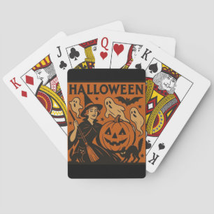 , klassieke Halloween heks, spook en pompoenen Pokerkaarten