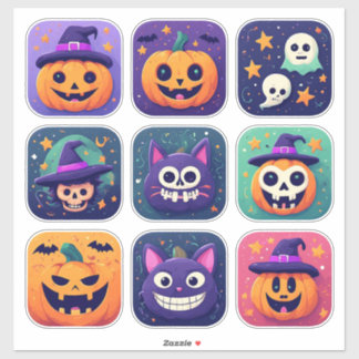 Klassieke Halloween-icoon Pompoen Heks Vleermuis � Sticker