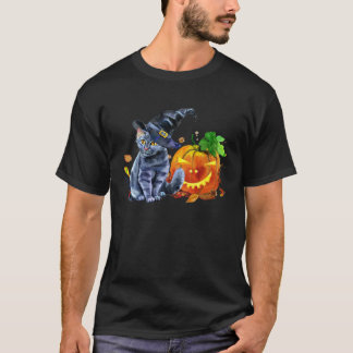 Klassieke Halloween kattenkostuum heksenhoed pompo T-shirt