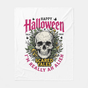 Klassieke Halloween Schedel Alien Grafisch voor Wi Fleece Deken