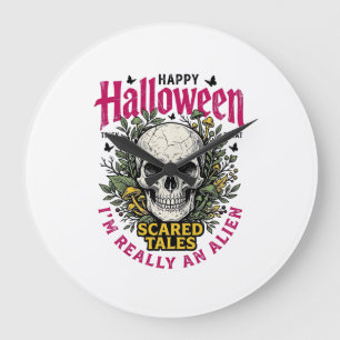 Klassieke Halloween Schedel Alien Grafisch voor Wi Grote Klok