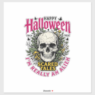 Klassieke Halloween Schedel Alien Grafisch voor Wi Sticker