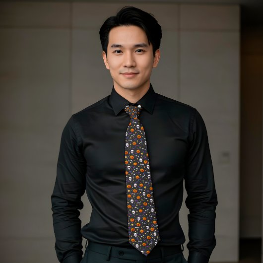 Klassieke Halloween thema patroon donkergrijs Stropdas