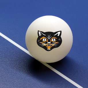 Klassieke Halloween Zwarte Kat Gezicht Hoektanden Pingpongballen