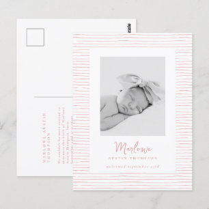 Klassieke Handgetekende Roze Gestreepte Geboorte A Briefkaart