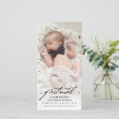 Klassieke handschrift Script Baby's eerste nieuwe  Feestdagenkaart (Staand voorkant)