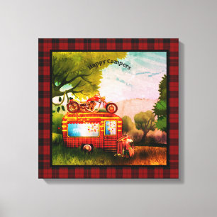 Klassieke Happy Campers Trailer Trash Buffalo Plai Canvas Afdruk