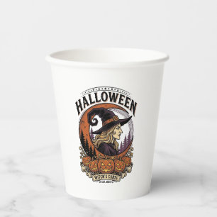 Klassieke Hek Halloween Pompoen Maan Gravure Kunst Papieren Bekers