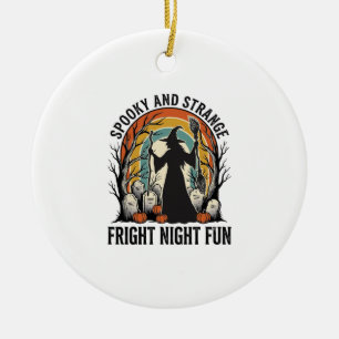 Klassieke Heksen Halloween Kerkhof Silhouet Kunst_ Keramisch Ornament