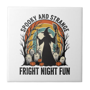 Klassieke Heksen Halloween Kerkhof Silhouet Kunst_ Tegeltje