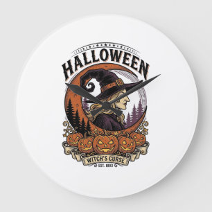 Klassieke Heksen Halloween Pompoen Maan Gravure Ku Grote Klok