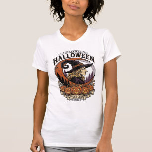 Klassieke Heksen Halloween Pompoen Maan Gravure Ku T-shirt