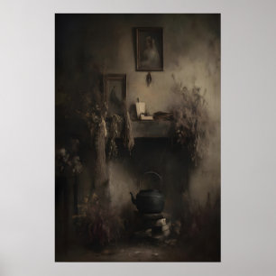 Klassieke Hekserige Cottagecore Muurkunst, Donkere Poster