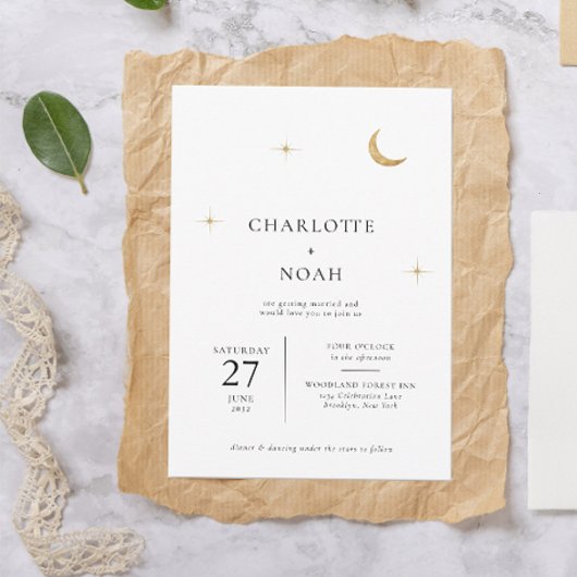 Klassieke hemelse gouden maan sterren bruiloft kaart