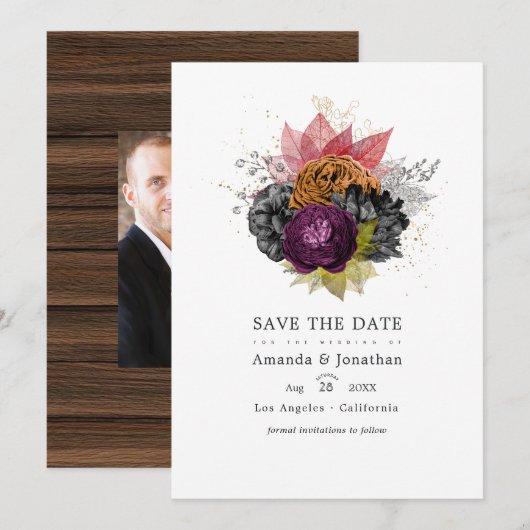 Klassieke herfst - Bloemige herfsttrouwfoto Save The Date (Voorkant / Achterkant)