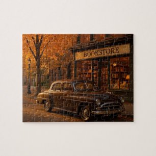 Klassieke herfst-boekwinkel & auto legpuzzel