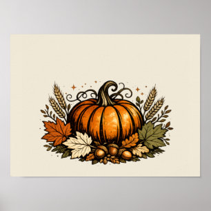 Klassieke herfstpompoen & oogstbladeren poster
