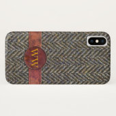Klassieke Herringbone Tweed Leather Monogram Case-Mate iPhone Case (Achterkant (horizontaal))
