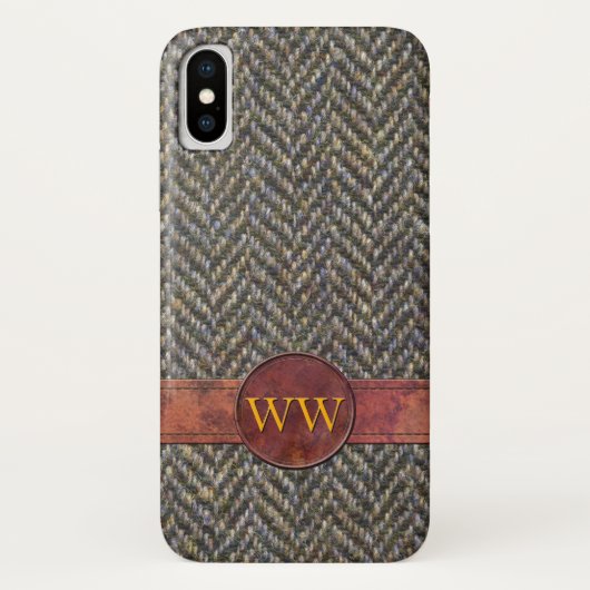 Klassieke Herringbone Tweed Leather Monogram Case-Mate iPhone Case (Achterkant)