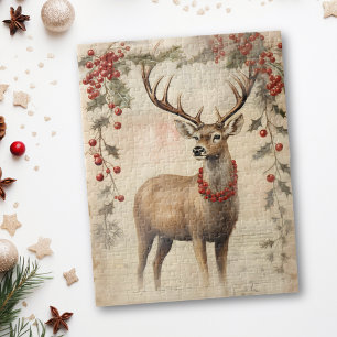 Klassieke herten kerst winter verouderde decoupage legpuzzel