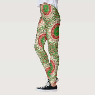 Klassieke Holiday Mandala in Rood, Groen en Goud Leggings