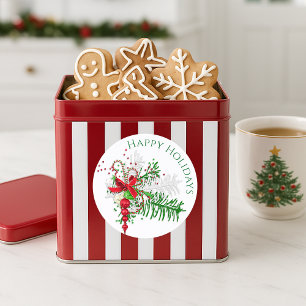 Klassieke Holiday Red White Candy Cane Green Folia Ronde Sticker