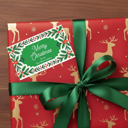 Klassieke Holly Berries & Pine Krans Kerstmis Rechthoekige Sticker