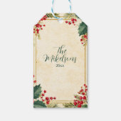 Klassieke Holly Berry kerstfeest Cadeaulabel (Voorkant)