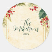 Klassieke Holly Berry kerstfeest Ronde Sticker (Voorkant)