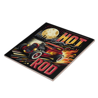 Klassieke hot rod racen onder een volle maan 's na tegeltje