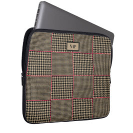 Klassieke Houndstooth Black Taupe Hot Pink Check Laptop Sleeve
